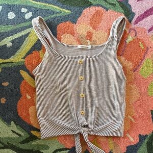 Caution To The Wind Brown Striped Tie-Front Crop Top